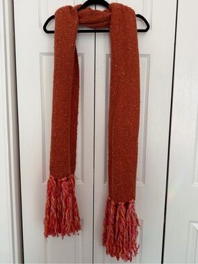 Anthropologie Burnt Orange Knit Scarf with Fringe